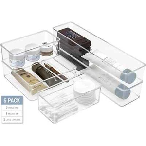 Sorbus Set of 5 Clear Plastic Drawer Storage Organizer Bins - Organization for B - Picture 1 of 10