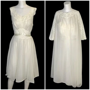 De Colección Vanity Fair Años 60 Marfil Tricot Nylon Encaje Gasa Camisón Conjunto Peignoir Talla 34 - Imagen 1 de 21