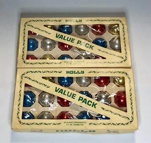 Vintage Holly Glass Ball Ornaments Christmas 18 Multi-Colored Value Pack 1.75” - Picture 1 of 11