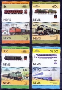 Nevis 1984 MNH 4x2v, Japón Francia Ferrocarriles, Trenes, Locomotoras - Imagen 1 de 1