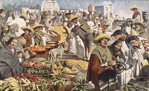 Postal de arte del mercado mexicano en el museo de historia natural (campo) de Chicago - Imagen 1 de 2