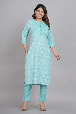 Kurti largo manga 3/4 Yash Gallery para mujer en azul cielo, talla L (B29) Foto 1 de 3