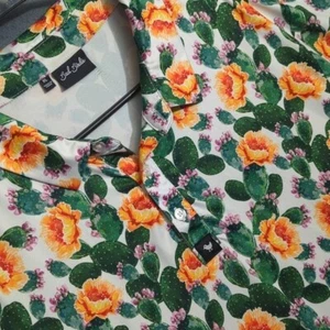 Bad Birdie Camicia Uomo XL Multicolore Polo Fico d'India Fiori di Cactus Elasticizzata - Foto 1 di 9