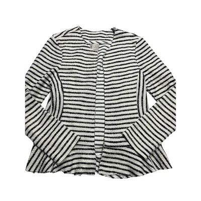 Dolan Women’s jacket Striped Open Front medium Blazer Fringe Hem Textured Knit - Image 1 of 4