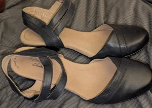 Clarks Sz 10 Med Valerie Rally Blue Leather Closed Toe Sandals Pump Ankle Strap - Picture 1 of 12