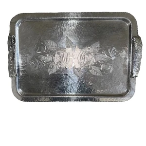 BANDEJA MARTILLADA VINTAGE CONTINENTAL SILVER CO WILD ROSE BRILLIANTONE #1074 - Imagen 1 de 12