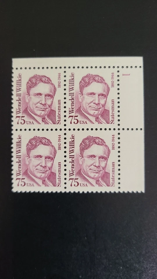 US 1992 #2192 75c Wendell Wilkie Great Americans Plate Block of 4 MNH - Image 1 of 1