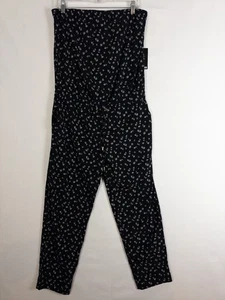 Neu mit Etikett $ 88 Express Strampler Overall Damen M schwarz bedruckt lang Blumenmuster - Bild 1 von 7