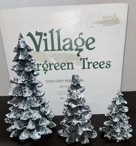 Dept 56 Village Accessories SET OF 3 Cold Cast Porcelain Evergreen Trees #5205-1 - Picture 1 of 6