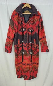 Vintage 90s Woolrich Southwest Aztec Wool Long Trench Duster Coat Women’s Size S - Picture 1 of 10