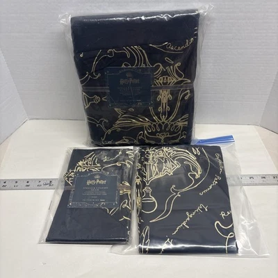 NEW Pottery Barn Teen Harry Potter Spells & Charms Twin Duvet & Sham, Black/Gold - Image 1 of 4