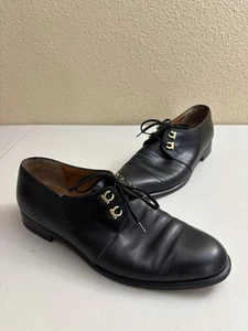 Salvatore Ferragamo Derby Shies Black Gancini Eyelet Mens Size 9D Black Lace Up - Picture 1 of 19