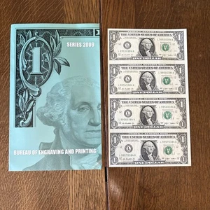 2009 $1 uncut sheet of 4 notes Philadelphia District UNCIRCULATED COA & Folder - Picture 1 of 4