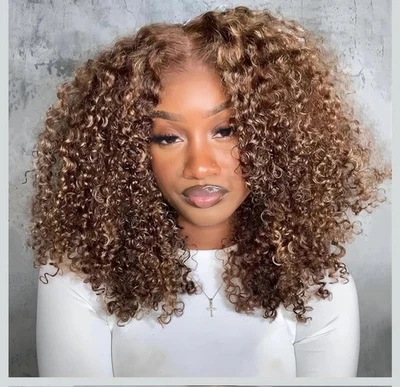 Peluca ISEE Wear and Go sin pegamento rubia miel afro rizada encaje pelucas delanteras 16" Foto 1 de 4