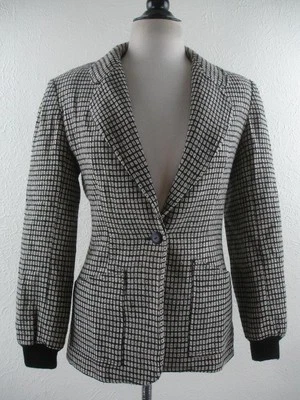 Women's S 8 Vtg 1970's Stephen Burrows Black Cream Tweed Suit Coat Jacket Blazer - Image 1 of 4