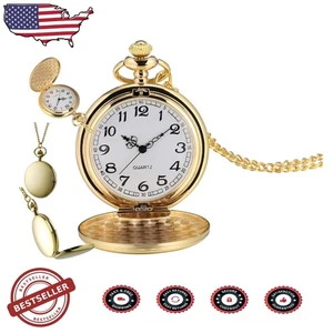 Klassische 20er Jahre inspirierte goldene Taschenuhr mit Kette - Unisex Design - Bild 1 von 7