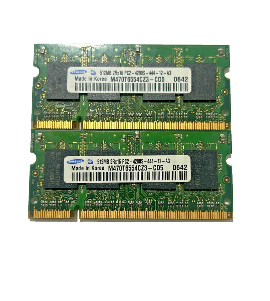 RAM SAMSUNG M470T6554CZ3-CD5 2x 512MB PC2-4200S DDR2 CL4 SODIMM - 1GB TOTALE - Immagine 1 di 1