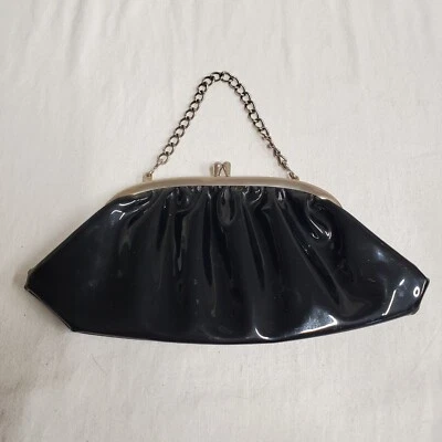 Vintage Mid Century Modern Black Purse Clasp Clutch Bag Chain - Image 1 of 4