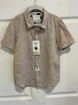 DENIM & FLOWER Ricky Singh Boys Size 8 Button-Up Shirt NWT Beige/Light Brown - Image 1 of 4