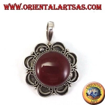 Ciondolo in argento 925‰  con corniola tonda grande fatto a mano - Immagine 1 di 4