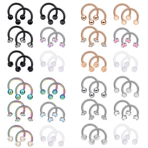 12Pcs 16G Surgical Steel Septum Ring Horseshoe Nose Hoop Diath Earrings Piercing - Picture 1 of 16