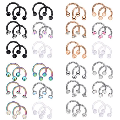 12Pcs 16G Surgical Steel Septum Ring Horseshoe Nose Hoop Diath Earrings Piercing - Image 1 of 4