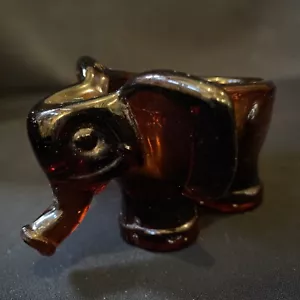 Vintage Amber Glass Elephant Ashtray/Planter/Trinket/Coin Figurine 4”L x 3”T - Picture 1 of 10