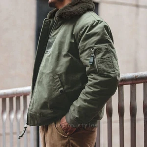 Invierno Hombres Ropa de Trabajo Chaqueta Retro Piloto Cuello de Piel Gruesa Chaqueta Chaqueta de Algodón - Imagen 1 de 26