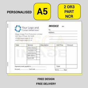 WINDOW CLEANING INVOICE PERSONALISE PRINTED A5 SIZE FREE DELIVERY - Picture 1 of 2
