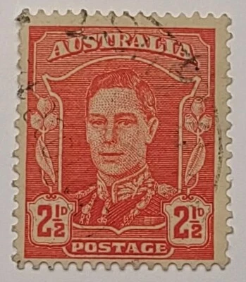 澳大利亚国王乔治六世 1942 年斯科特 #194 2-1/2D 红色邮票灯盖销(SCARCE)  — 第 1/3 张图片