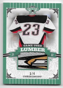 21/22 LEAF LUMBER EMERALD GAME USED LUMBER STICK #GULCD1 Chris Drury #3/4 4CLR