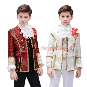 Boys Kids Children Medieval Prince Stage Costume Court Suit Sets Coat Vest Pant - Picture 1 of 22