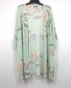 Kimono betulla bianco donna taglia media verde stampa floreale aperto davanti manica corta - Foto 1 di 8