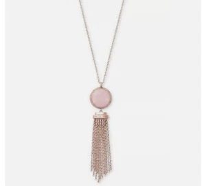 $125 Michael Kors Rose Gold-Tone Rose Pink Stone Fringe Pendant Necklace MK441 - Picture 1 of 6