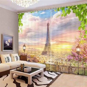 Century Eiffel Tower 3D Blockout Photo Print Curtain Fabric Curtains Window - Bild 1 von 10