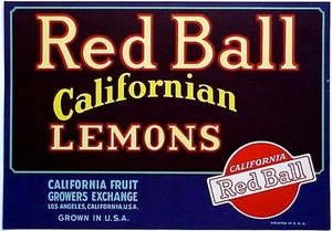 *Original* RED BALL Californian Fruit Los Angeles Lemon Crate Label KEINE KOPIE - Bild 1 von 1