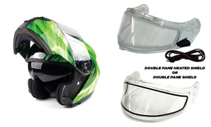 Casco modular para moto de nieve eléctrico o doble escudo verde trineo adulto punto - Imagen 1 de 11