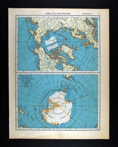 1937 McNally Map Arctic Ocean North Pole & Antarctica South Alaska Canada Norway - Picture 1 of 6