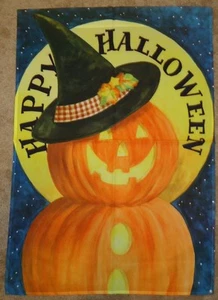 Happy Halloween Pumpkin w/Witch's Hat Decorative Art Flag 28" x 40" NEW - Picture 1 of 2