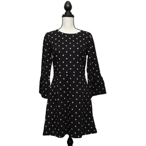 LOFT Shift Dress Size 4 Color Black Patterned 3/4 Bell Sleeve Round Back Zipper - Picture 1 of 11