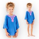 LILLY PULITZER Piet Beach Cover Up Tunic Bennet Blue Pink Trim Kids L 8-10 years