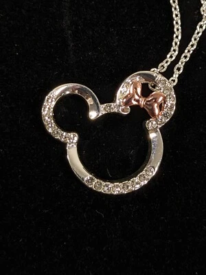 Disney Orejas de Minnie Mouse Cristal Colgante Dos Tonos Collar 18 pulgadas Foto 1 de 4