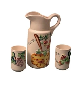 Vintage 3 Piece Fruit Pattern Juice Pitcher & Cups Set Made In Japan MCM - Picture 1 of 15