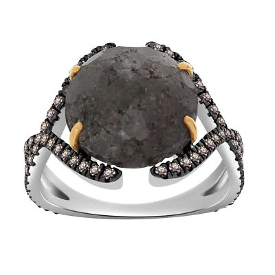 Anillo pesado de oro de 18 quilates y plata esterlina con diamantes negros ásperos y marrones de 9,02 quilates talla 7 Foto 1 de 4