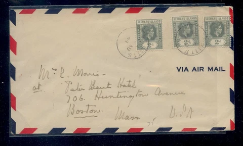 Leeward Islands  107  (3)  St Kitts cancel cover  to  US Cover