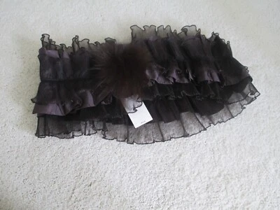 NUEVO CON ETIQUETAS-DE COLECCIÓN Cuello/Envoltura de hombro marrón satinado y tafetán- Cierre de piel de gancho y ojo Foto 1 de 4