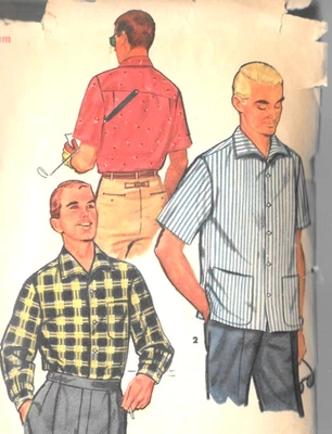 1407 Vtg Simplicity Pattern 1955 Mens Midcentury Sport Shirt Sm 34-36, Med 38-40 - Image 1 of 2