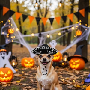Rubie's Pet Sombrero schwarz silber verstellbarer Kinnriemen Spaß Party Outfit Hut - Bild 1 von 7