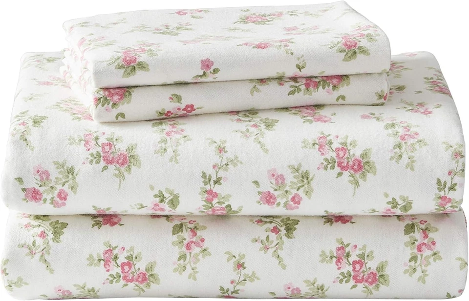 Laura Ashley Flannel Sheet Set Audrey Pink Queen