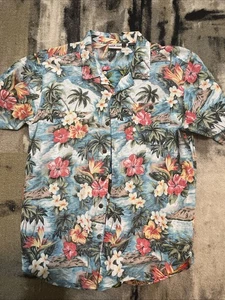 Ron Jon Surf Shop Hawaiian Shirt Men Large Blue Floral Short Sleeve Travel Beach - Picture 1 of 4